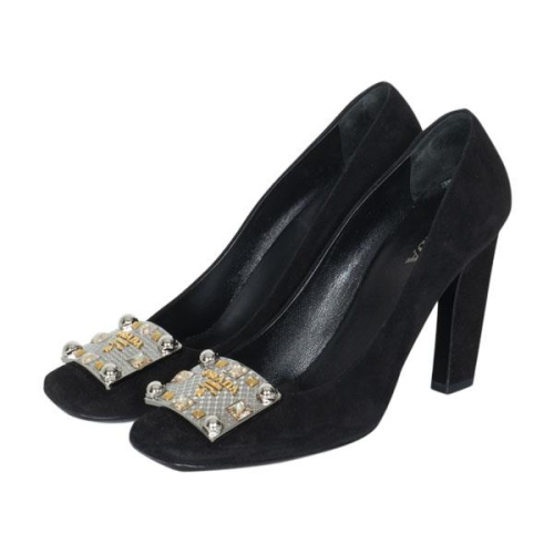 Prada Suede Crystal Embellished Pumps