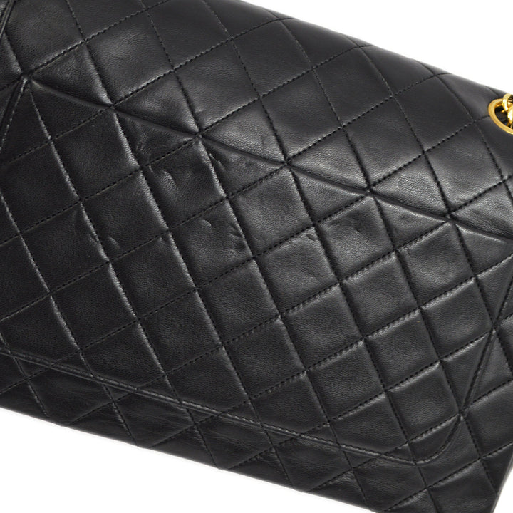 Top Quality Chanel Black Lambskin Straight Flap Shoulder Bag