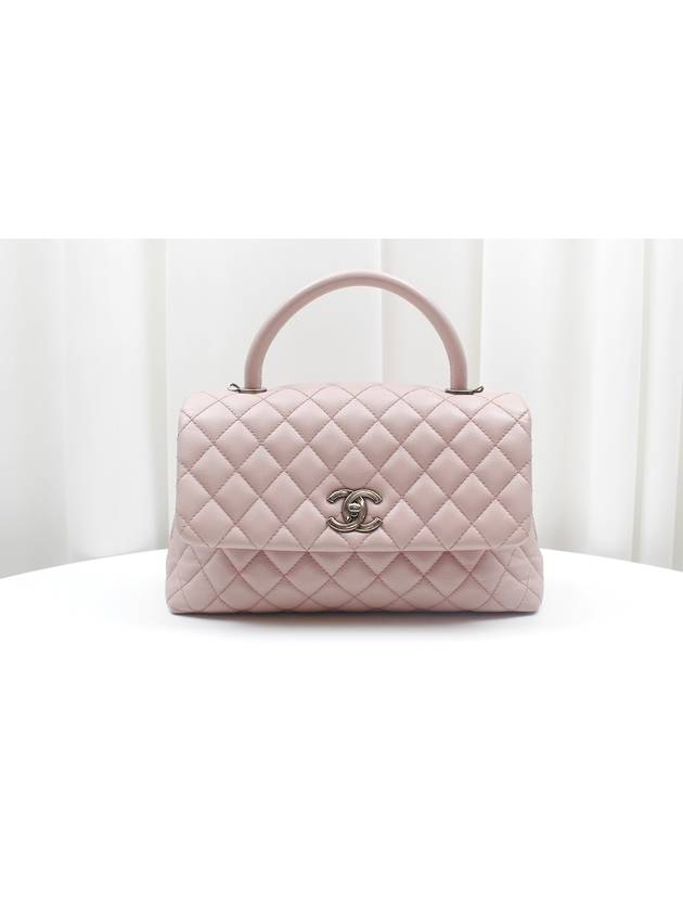 Coco Handle Quilted Caviar Medium Pink Tote Shoulder Bag 23rd A92990 Chanel