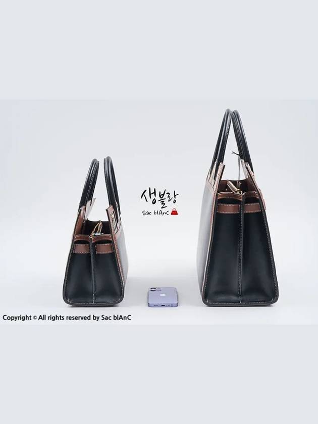 Burberry Medium Leather Vintage Check Title Tote Bag Black