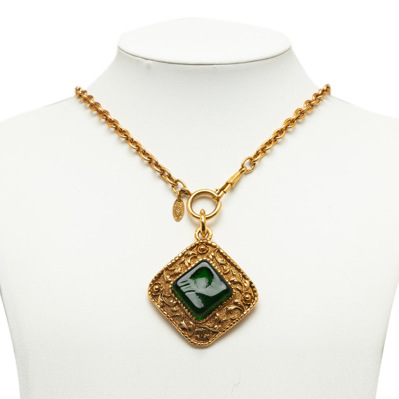 Top Quality Chanel Vintage Necklace Stone in Green Gold Plating Ladies