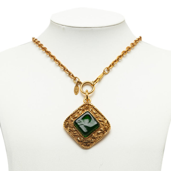 Top Quality Chanel Vintage Necklace Stone in Green Gold Plating Ladies