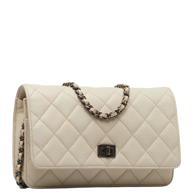 Top Quality Chanel Matrasse 2.55 Single Flap Long Wallet Chain Wallet White Caviar S  CHANEL