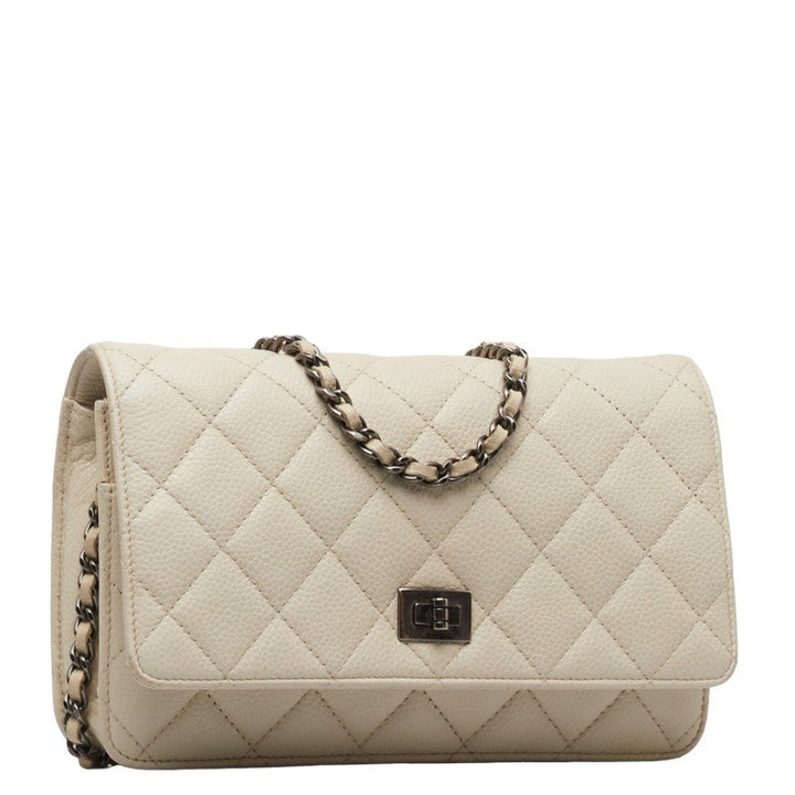 Top Quality Chanel Matrasse 2.55 Single Flap Long Wallet Chain Wallet White Caviar S  CHANEL