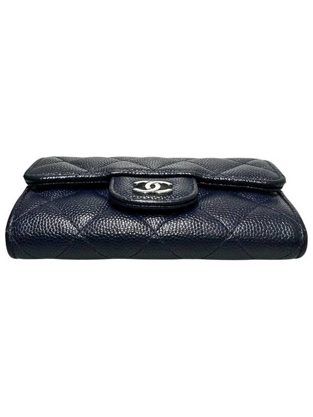 A80799 Navy caviar skin silver snap card holder business wallet Chanel