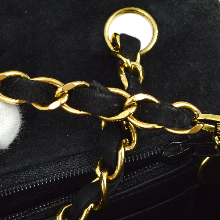 Top Quality Chanel 1991-1994 Black Suede Medium Vertical Stitch Single Flap Bag