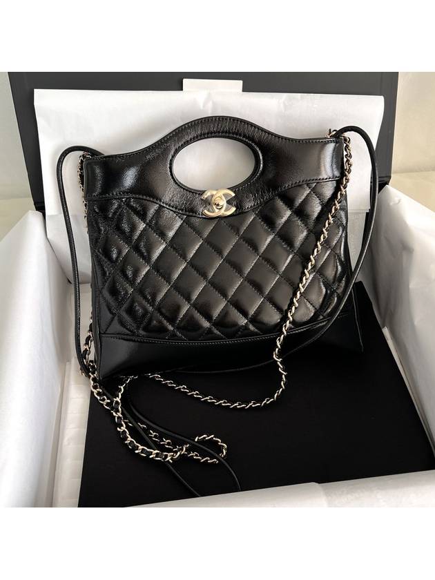 31 Gold Hardware Small Shiny Lambskin Shoulder Bag Black Chanel