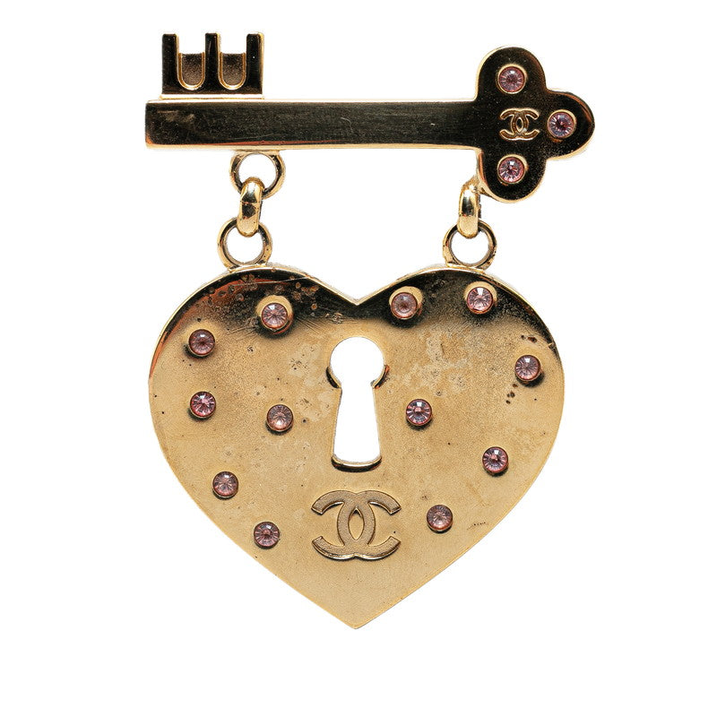 Top Quality Chanel Rhinestone Heart Motif Brooch Gold Plated
