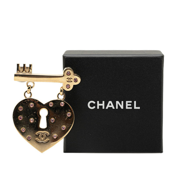 Top Quality Chanel Rhinestone Heart Motif Brooch Gold Plated