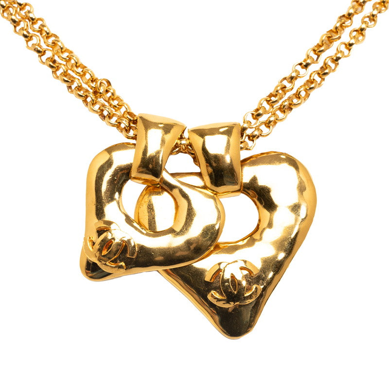 Top Quality Chanel Vintage Coco Double Heart Necklace G   Chanel