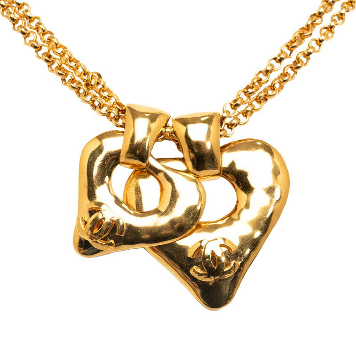 Top Quality Chanel Vintage Coco Double Heart Necklace G   Chanel