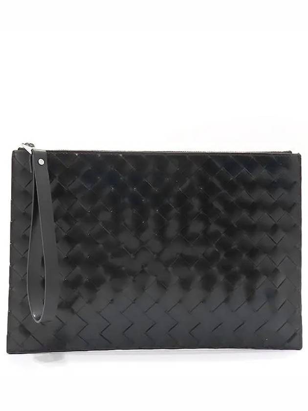 Bottega veneta 592648 Black Color Intrecciato Pouch Clutch Wrist Strap