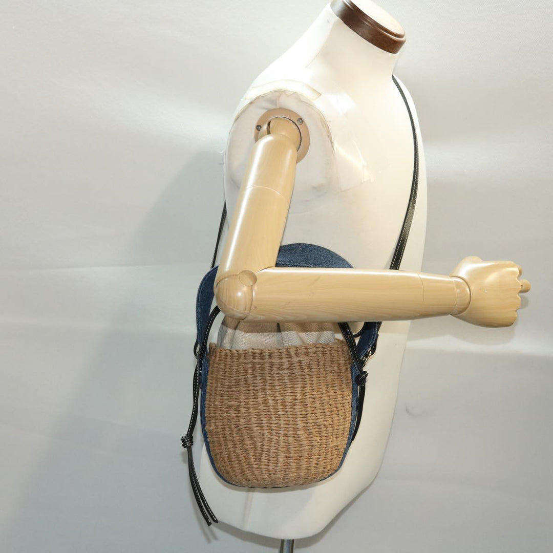 Chloe Woody Shoulder Bag Straw Canvas Beige 50195