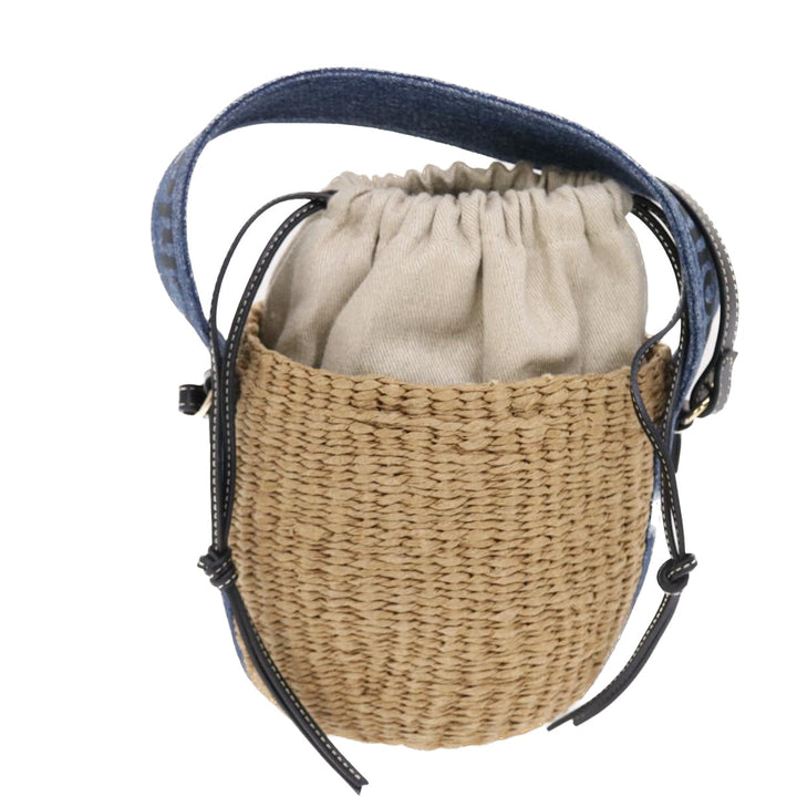 Chloe Woody Shoulder Bag Straw Canvas Beige 50195