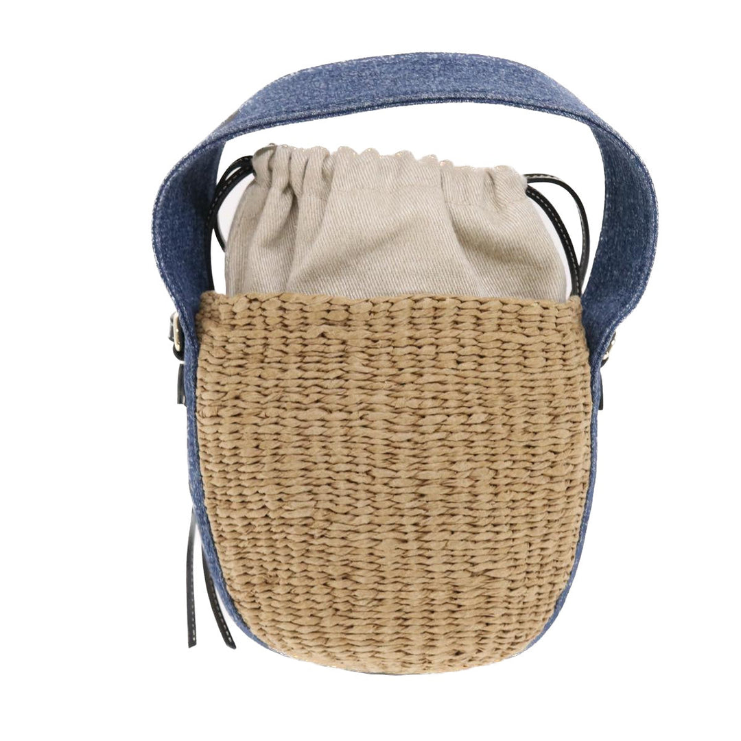 Chloe Woody Shoulder Bag Straw Canvas Beige 50195