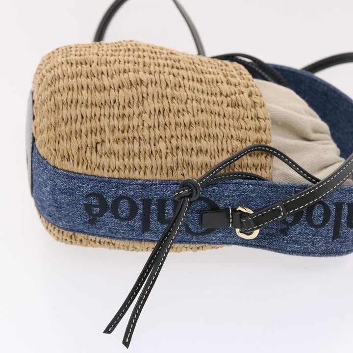 Chloe Woody Shoulder Bag Straw Canvas Beige 50195