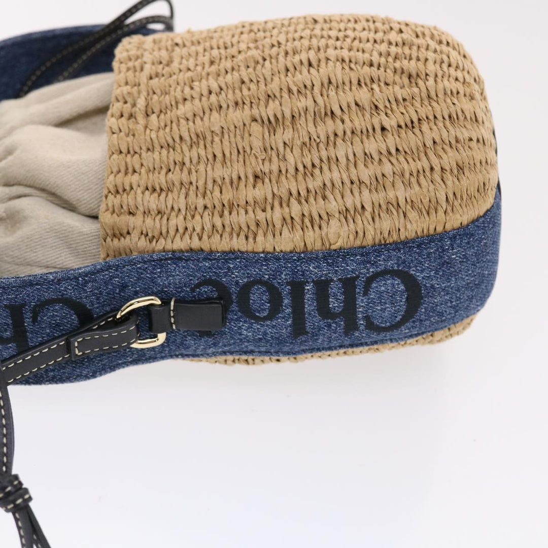 Chloe Woody Shoulder Bag Straw Canvas Beige 50195