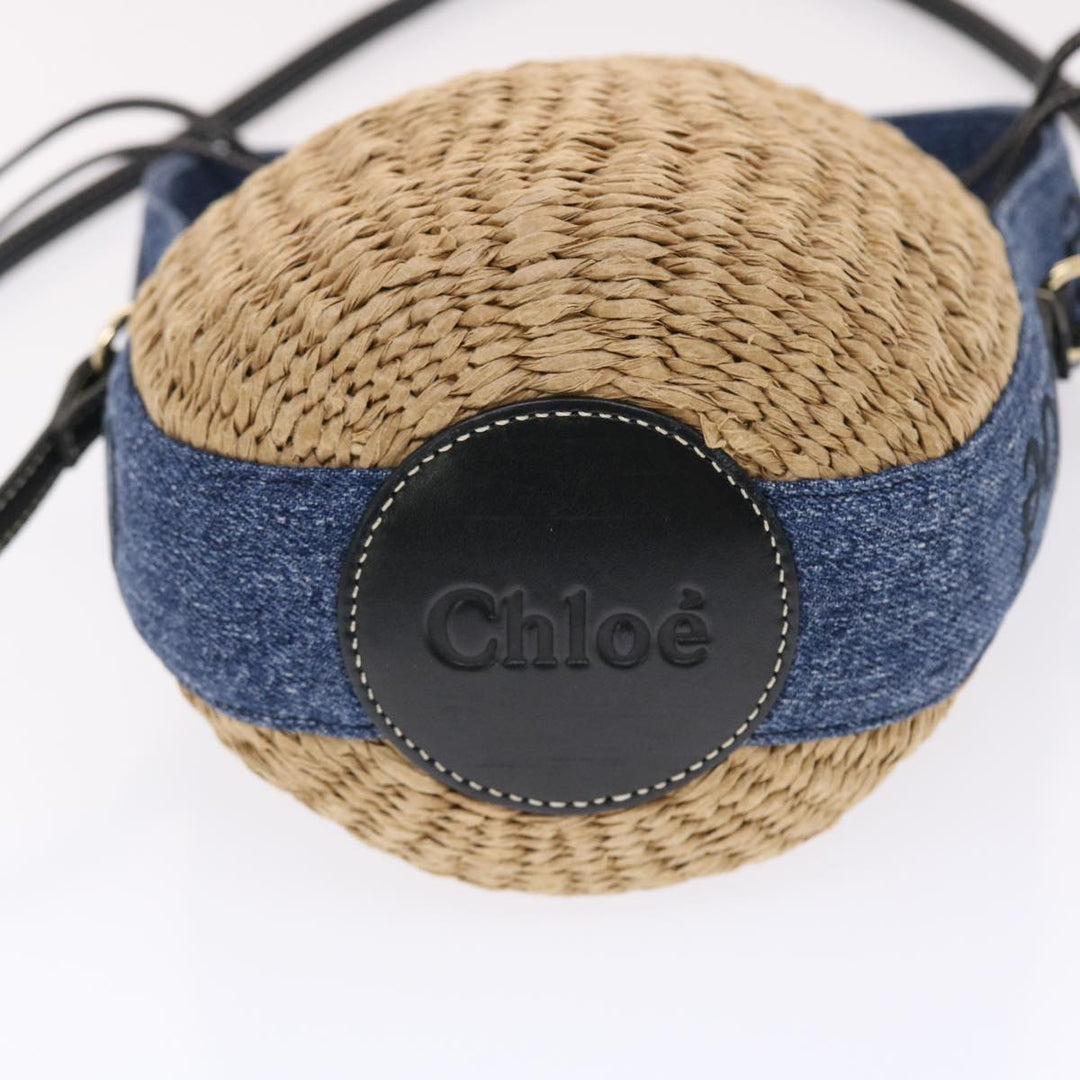 Chloe Woody Shoulder Bag Straw Canvas Beige 50195