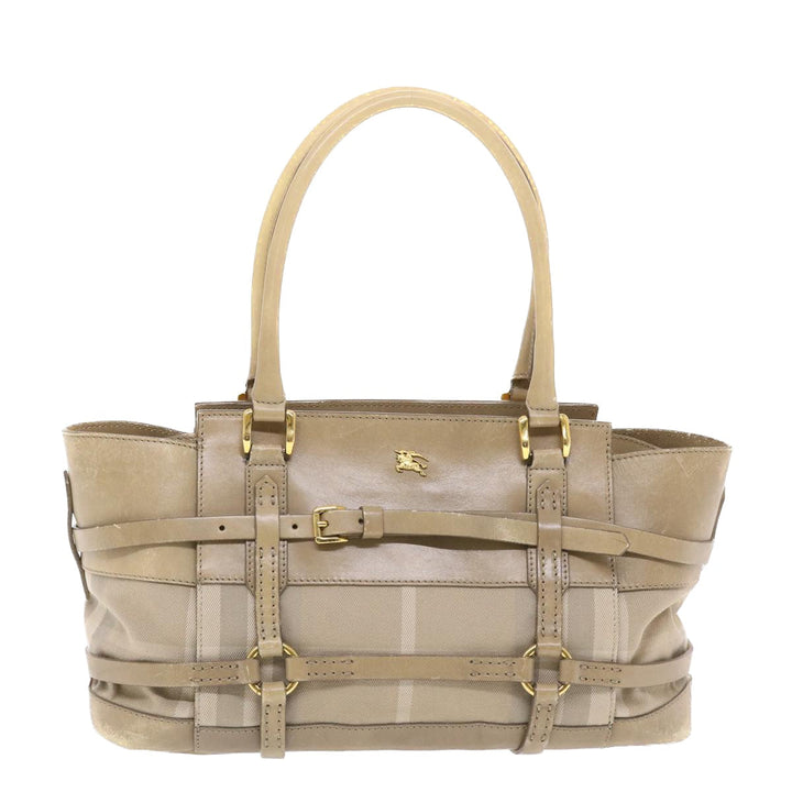 Burberry Nova Check Hand Bag Nylon Leather Beige Auth 50273