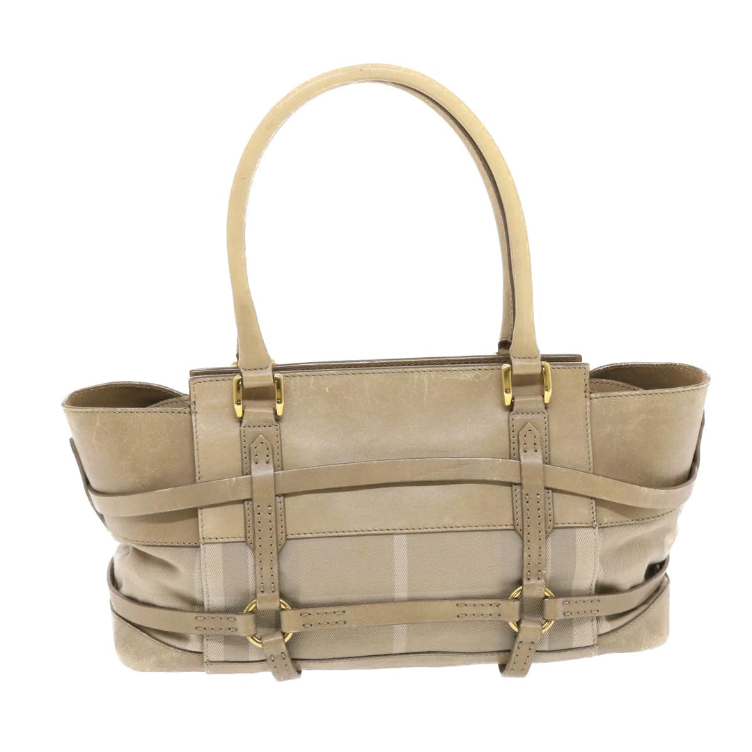 Burberry Nova Check Hand Bag Nylon Leather Beige Auth 50273
