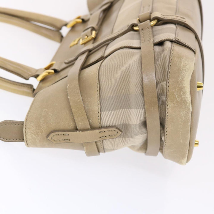 Burberry Nova Check Hand Bag Nylon Leather Beige Auth 50273