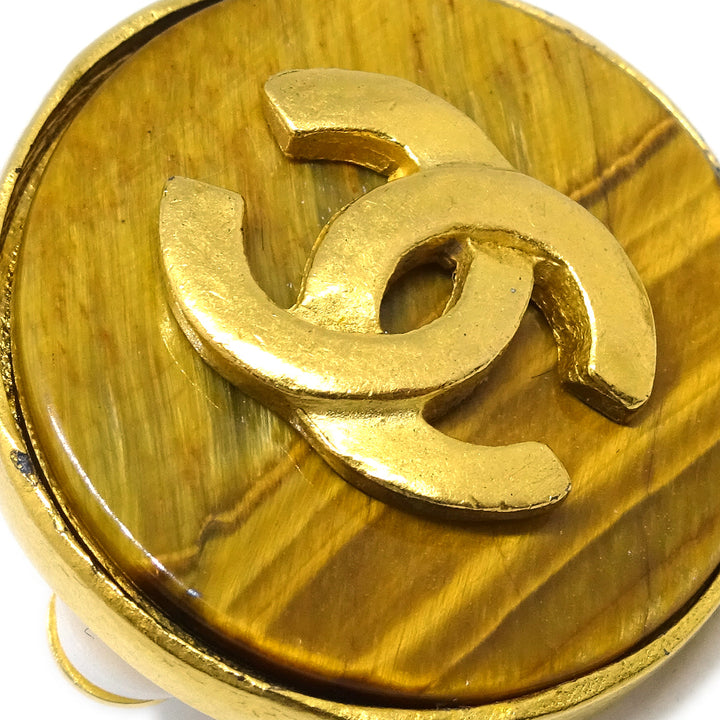 Top Quality Chanel Button Earrings Clip-On Brown 95A