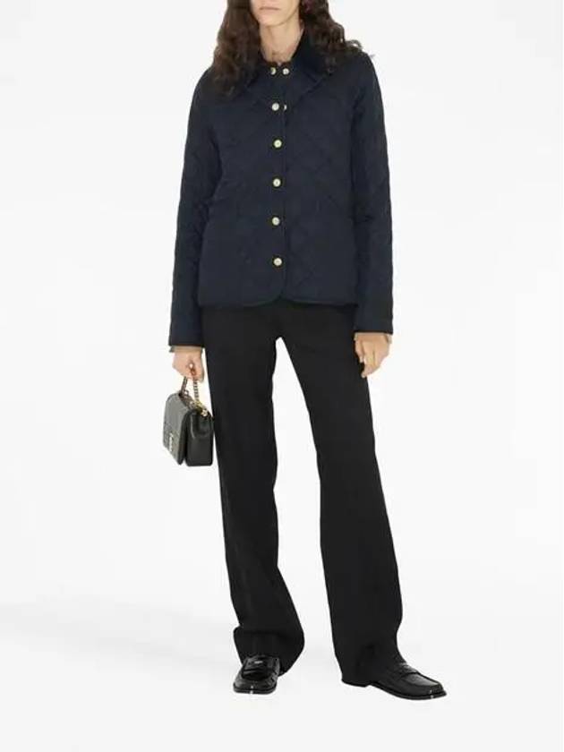 Burberry Corduroy Collar Quilted Jacket Dark Blue