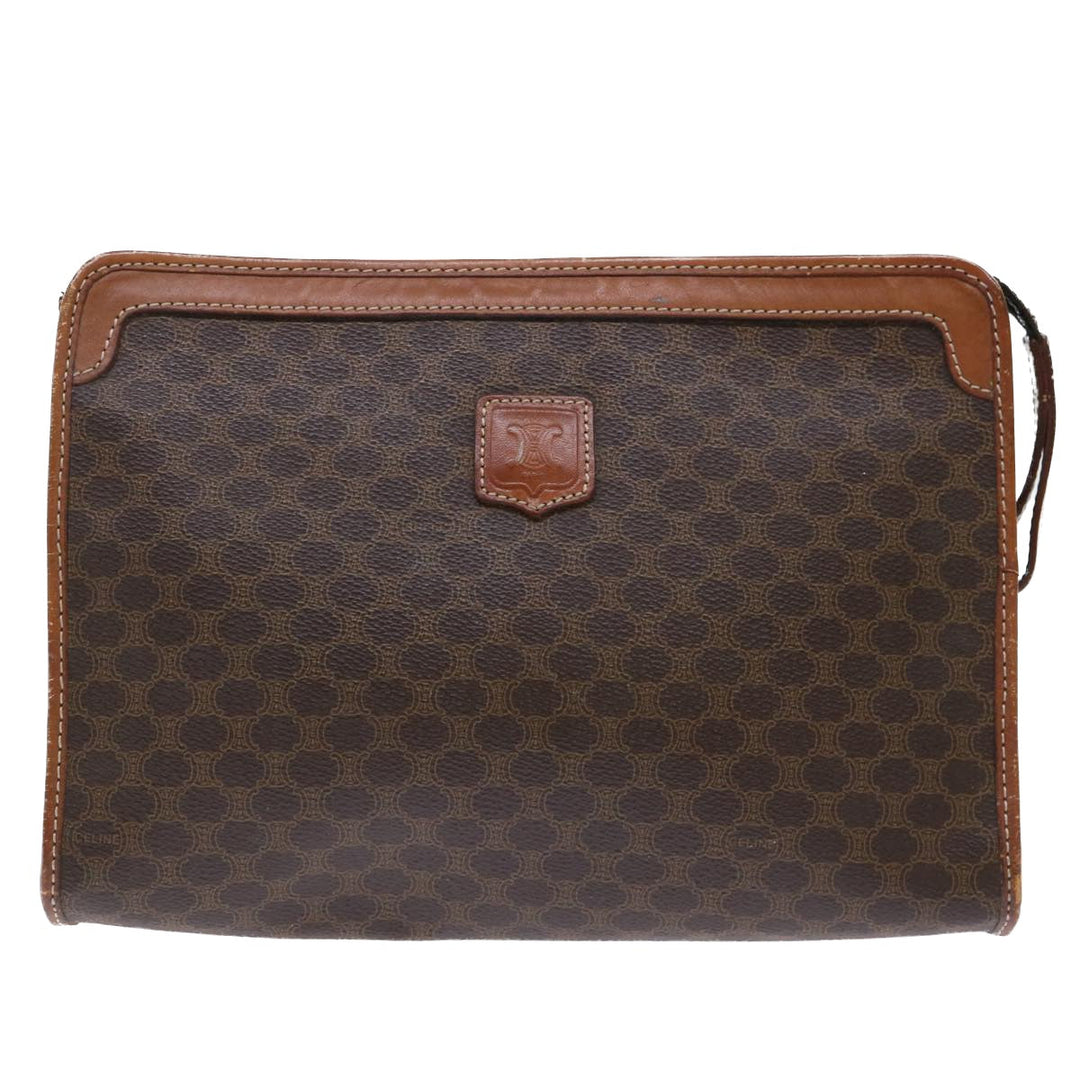 Celine Macadam Canvas Clutch Bag PVC Leather Brown  50615