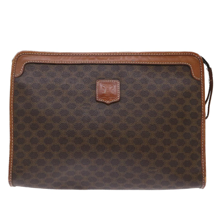 Celine Macadam Canvas Clutch Bag PVC Leather Brown  50615