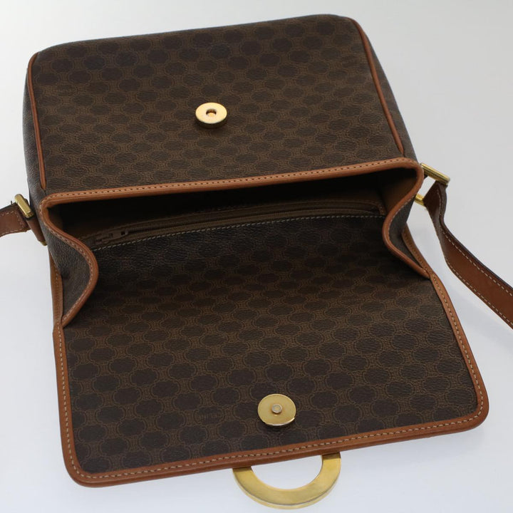 Celine Macadam Canvas Shoulder Bag PVC Leather Brown  50775