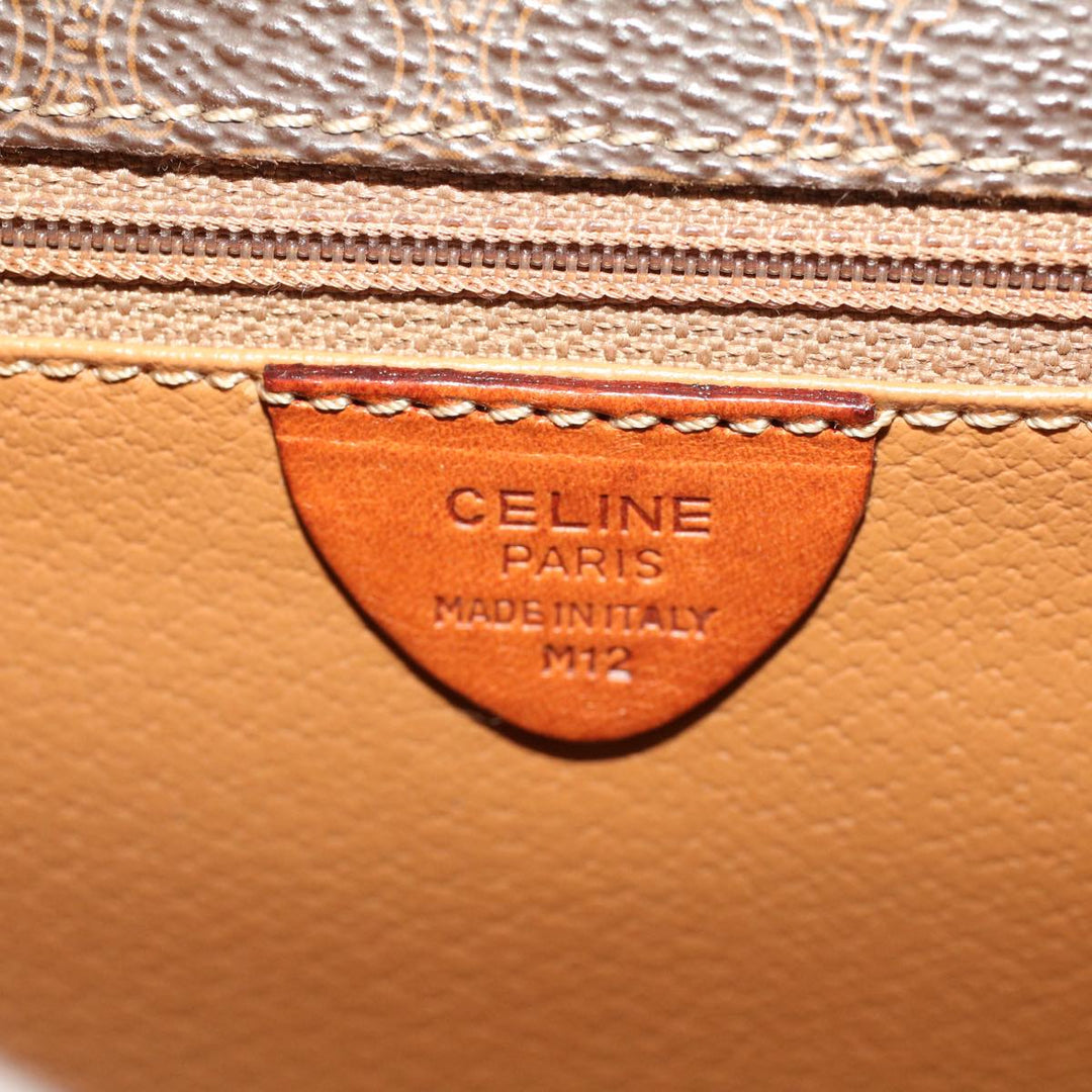 Celine Macadam Canvas Shoulder Bag PVC Leather Brown  50775