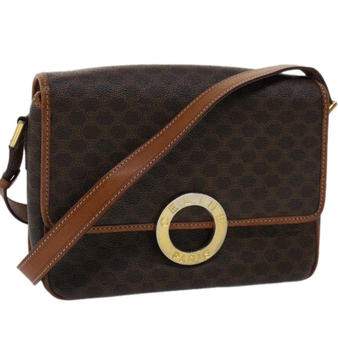 Celine Macadam Canvas Shoulder Bag PVC Leather Brown  50775