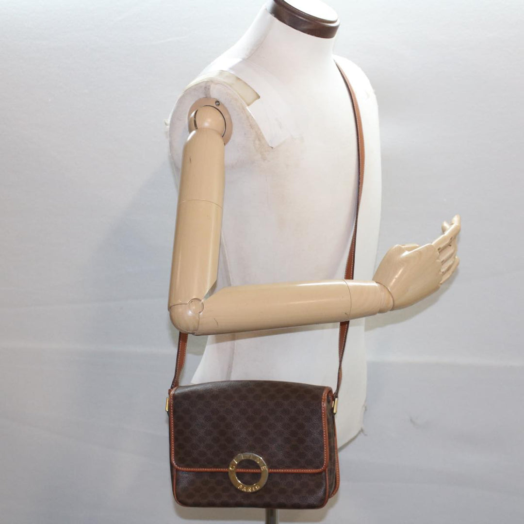 Celine Macadam Canvas Shoulder Bag PVC Leather Brown  50775