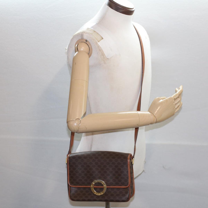 Celine Macadam Canvas Shoulder Bag PVC Leather Brown  50775