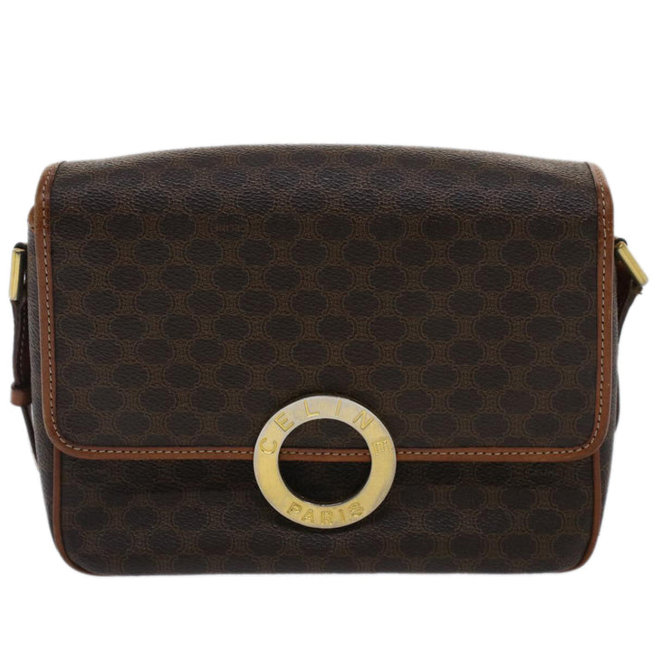 Celine Macadam Canvas Shoulder Bag PVC Leather Brown  50775