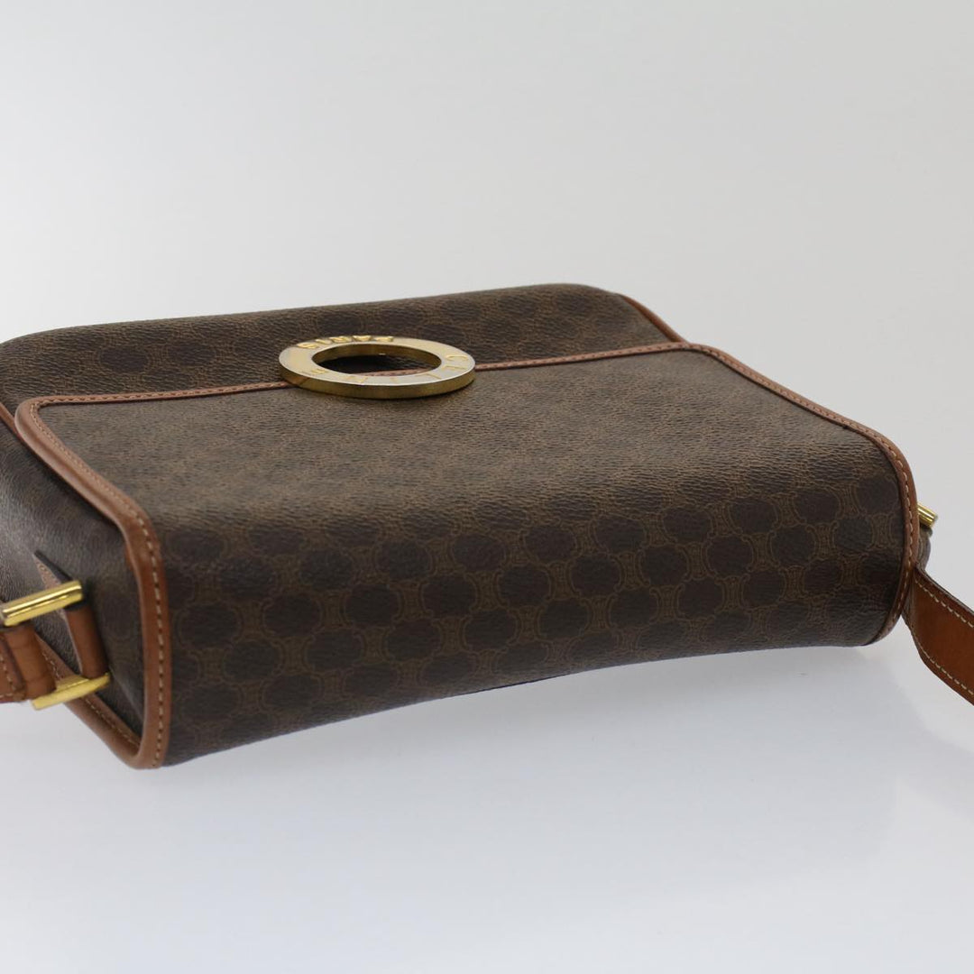 Celine Macadam Canvas Shoulder Bag PVC Leather Brown  50775