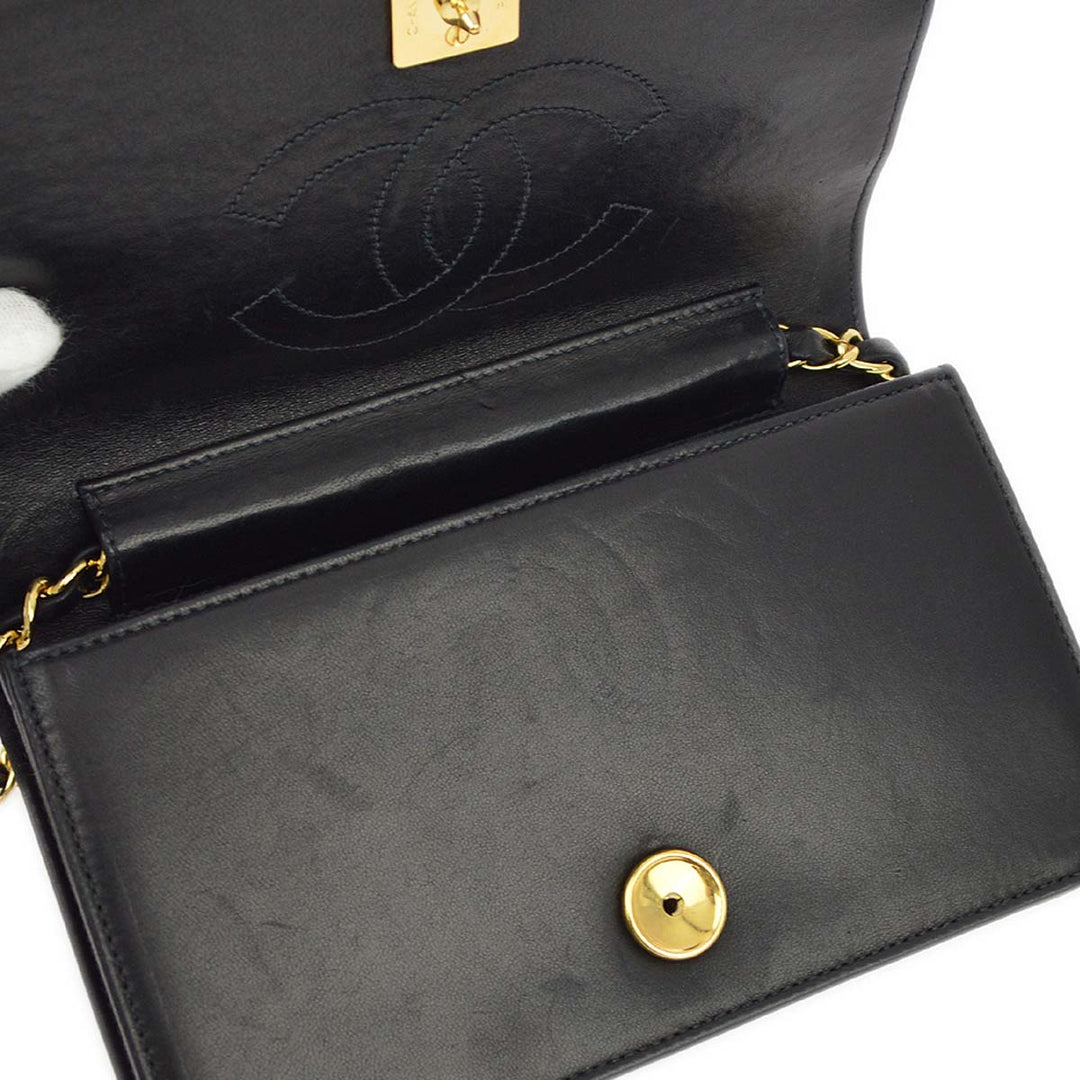 Top Quality Chanel 2000-2001 Black Lambskin Pushlock Mini Full Flap Shoulder Bag