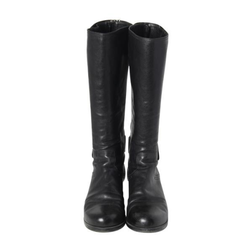 Prada Sport Leather Round-Toe Riding Boots