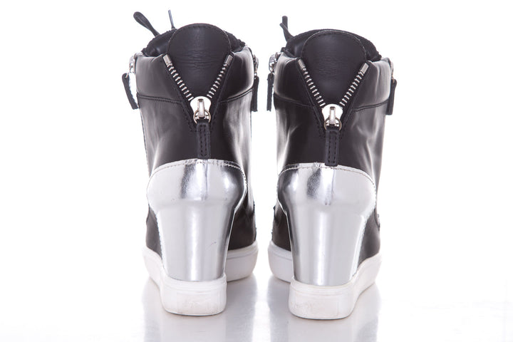 Guiseppe Zanotti Black & Silver Leather Sneaker Wedge SZ 38.5