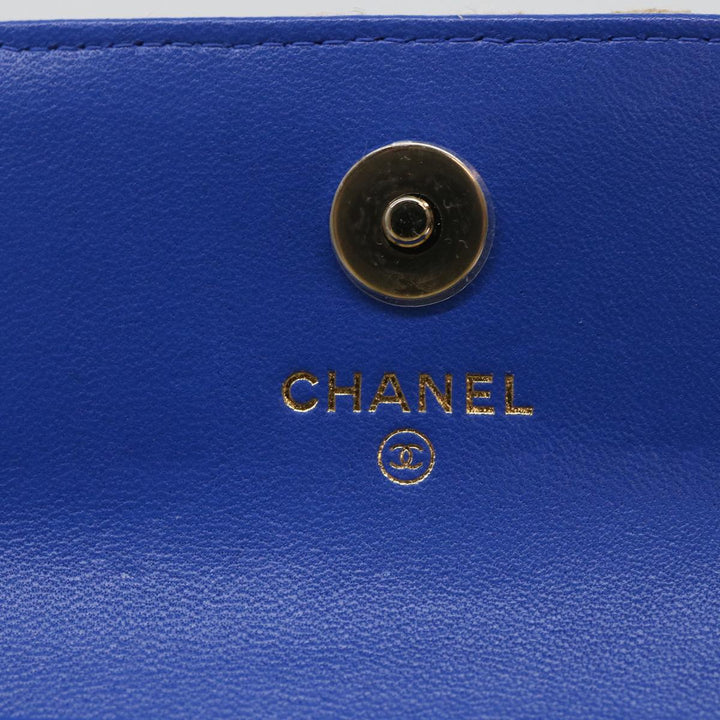 Top Quality Chanel Chain Shoulder Bag Raffia Blue Beige CC Auth 51139A