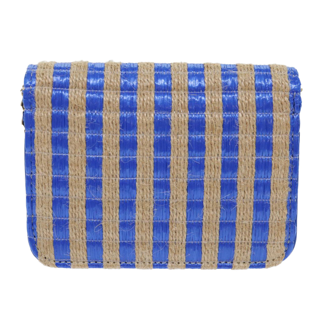 Top Quality Chanel Chain Shoulder Bag Raffia Blue Beige CC Auth 51139A