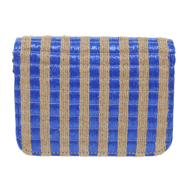 Top Quality Chanel Chain Shoulder Bag Raffia Blue Beige CC Auth 51139A
