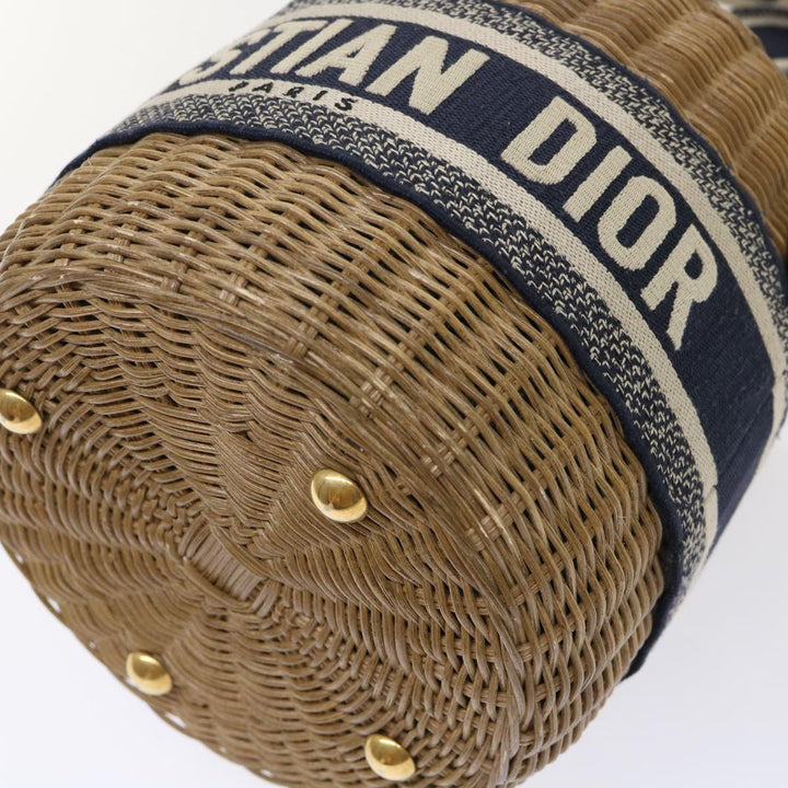 CHRISTIAN Top quality Dior Basket Bag Trotter Canvas Shoulder Bag Rattan Blue Auth 51270A