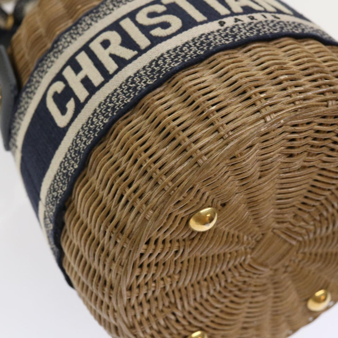 CHRISTIAN Top quality Dior Basket Bag Trotter Canvas Shoulder Bag Rattan Blue Auth 51270A