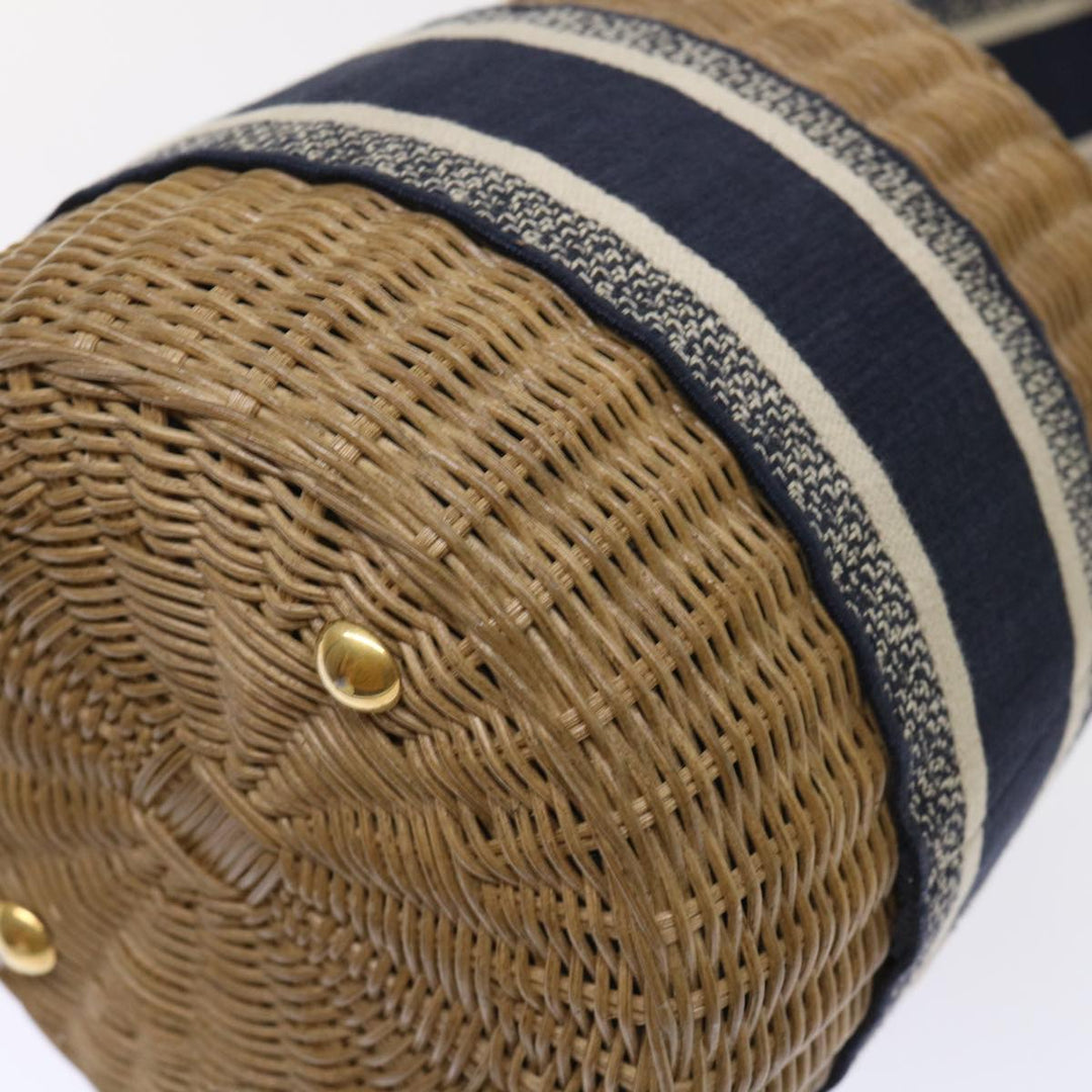 CHRISTIAN Top quality Dior Basket Bag Trotter Canvas Shoulder Bag Rattan Blue Auth 51270A