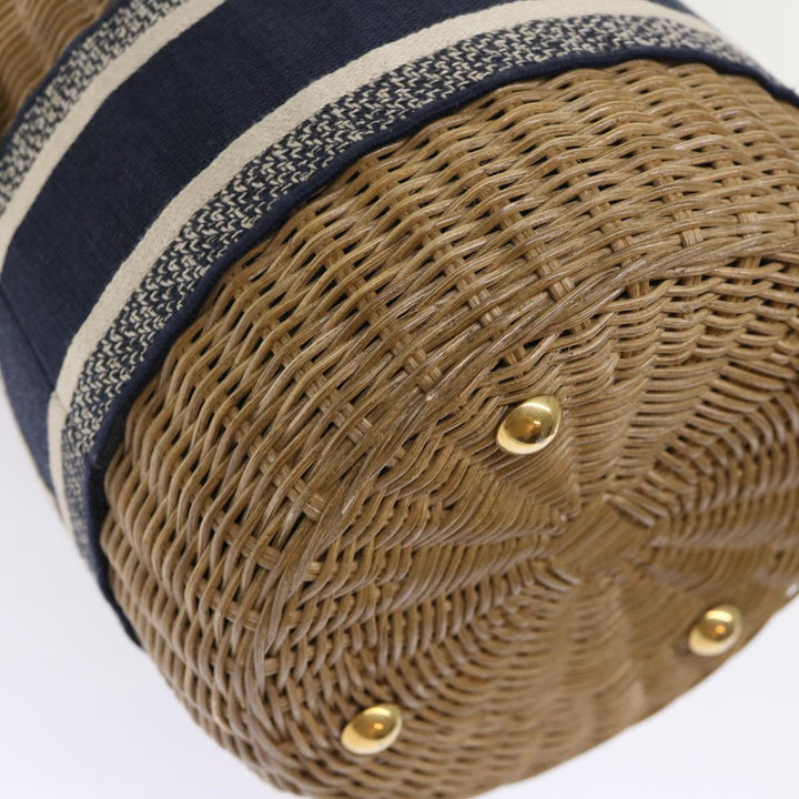 CHRISTIAN Top quality Dior Basket Bag Trotter Canvas Shoulder Bag Rattan Blue Auth 51270A
