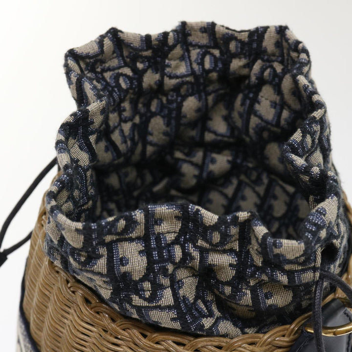 CHRISTIAN Top quality Dior Basket Bag Trotter Canvas Shoulder Bag Rattan Blue Auth 51270A