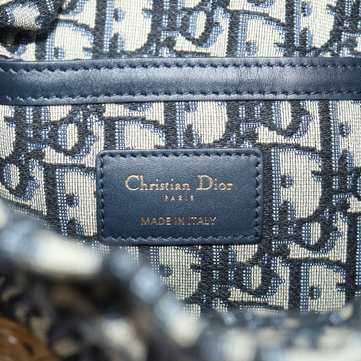 CHRISTIAN Top quality Dior Basket Bag Trotter Canvas Shoulder Bag Rattan Blue Auth 51270A