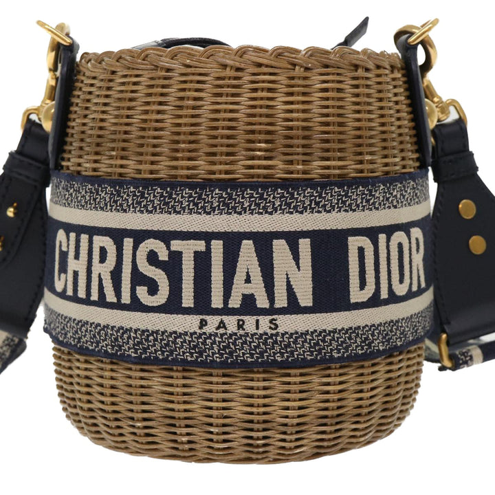 CHRISTIAN Top quality Dior Basket Bag Trotter Canvas Shoulder Bag Rattan Blue Auth 51270A