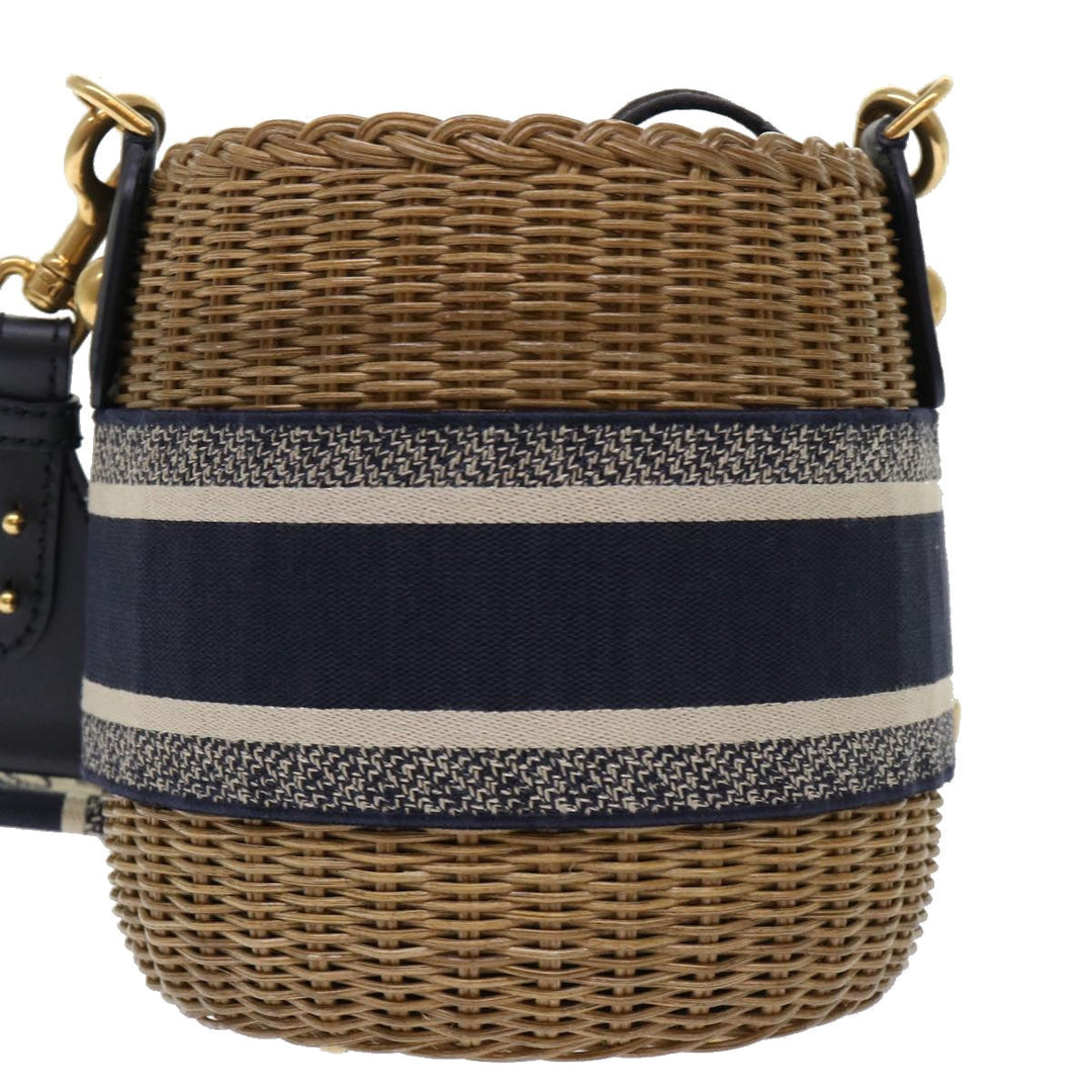 CHRISTIAN Top quality Dior Basket Bag Trotter Canvas Shoulder Bag Rattan Blue Auth 51270A